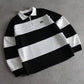 Premium Oversized Black & White Striped Quarter-Zip Polo Sweatshirt