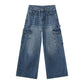 Bleached Wide-leg Multi-pocket Straight-leg Casual Work Pants