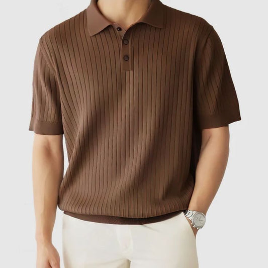 Men’s Premium Ribbed Knit Polo Shirt | Coffee Brown