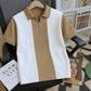 Men’s Premium Zip Polo Shirt – Beige & White Panel Contrast Slim Fit Tee