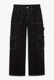 Men’s Black Cargo Pants – Wide Leg Utility Trousers with Contrast Stitching
