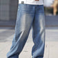 Men’s Loose Fit Washed Denim Jeans – Casual Street Style Baggy Pants (Light Blue)