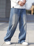 Men’s Loose Fit Washed Denim Jeans – Casual Street Style Baggy Pants (Light Blue)