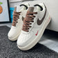 Men’s Court Classic Sneakers | Cream & Mocha Brown with Red Accents