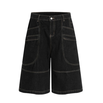 Retro Unisex Washed Mens Loose Denim Shorts