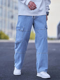 Men’s Cargo Denim Jeans – Light Blue Streetwear Utility Pants