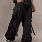 Men’s Techwear Cargo Pants – Black Multi-Pocket Strap Streetwear Trousers