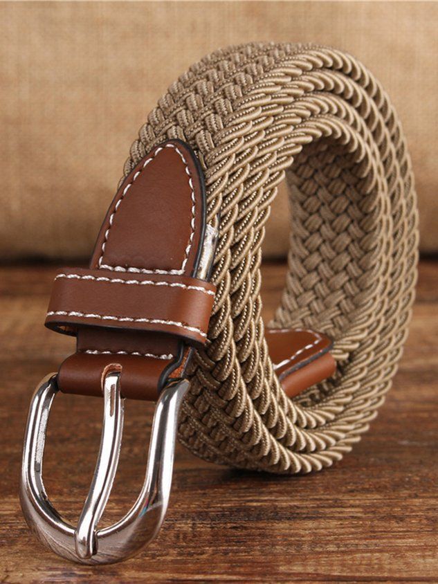 Elastic Braided Stretch Belt for Men – Casual Woven Belt (Khaki/Brown)