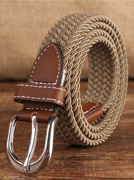 Elastic Braided Stretch Belt for Men – Casual Woven Belt (Khaki/Brown)