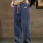 Men’s Drawstring Baggy Denim Jeans – Elastic Waist Loose Fit Casual Pants