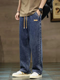 Men’s Drawstring Baggy Denim Jeans – Elastic Waist Loose Fit Casual Pants