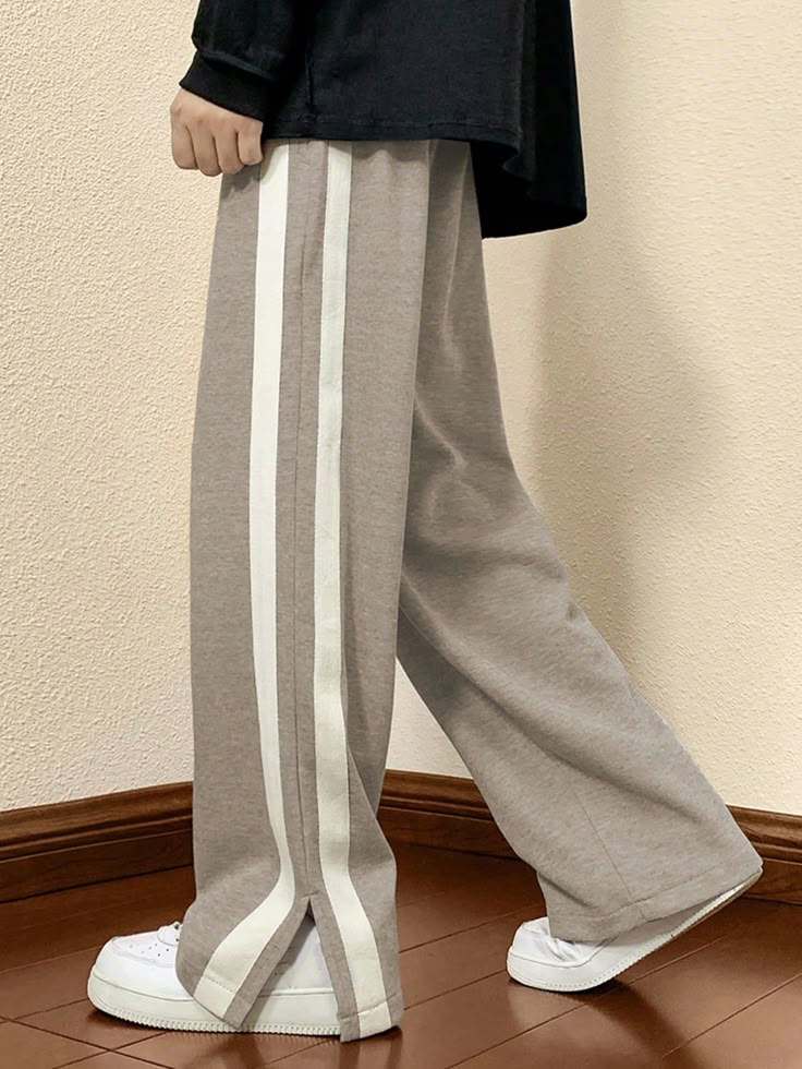 Men’s Wide-Leg Casual Lounge Trousers | Contrast Side-Stripe Design