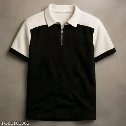 Men’s Urban Block Textured Quarter-Zip Polo | Black & White