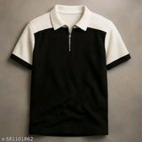 Men’s Urban Block Textured Quarter-Zip Polo | Black & White