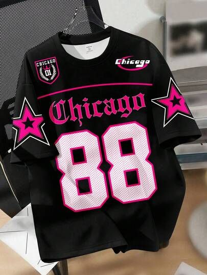 Urban Streetwear "Chicago 88" Oversized Graphic Jersey – Black/Red Athletics Aesthetic