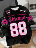 Urban Streetwear "Chicago 88" Oversized Graphic Jersey – Black/Red Athletics Aesthetic