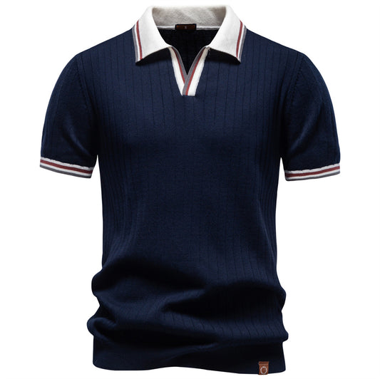 New Mens Business-casual Contrast-color Polo Shirt With Short Sleeves