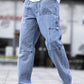 Men’s Baggy Cargo Denim Jeans – Light Blue Relaxed Fit Streetwear Pants