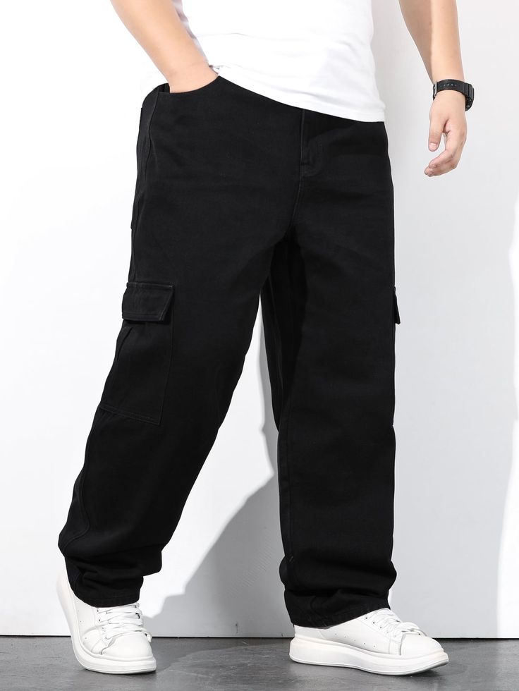 Men’s Wide Leg Black Pants – Baggy Casual Streetwear Trousers