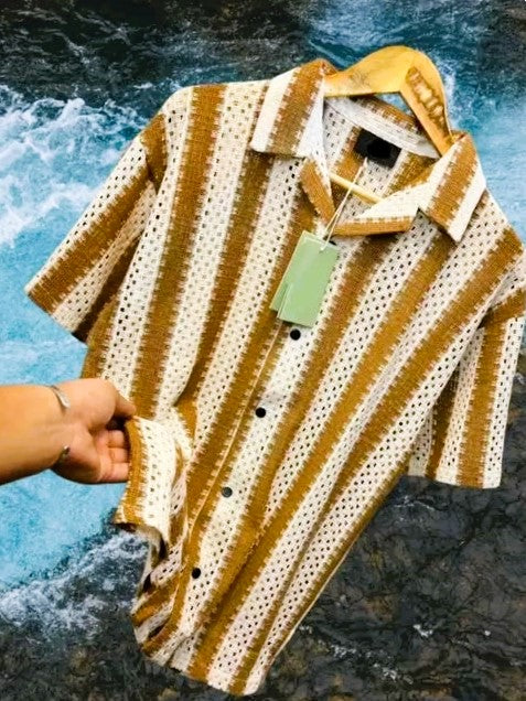 Men’s Summer Striped Casual Shirt – Half Sleeve Button Down Beach Style