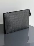 Luxury Crocodile Texture Leather Clutch Bag – Premium Zip Pouch (Black)