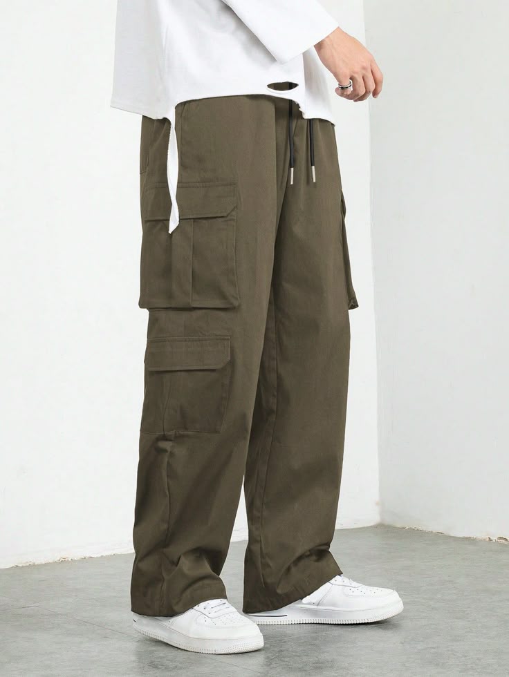 Men’s Olive Green Cargo Pants – Relaxed Fit Multi-Pocket Streetwear Trousers
