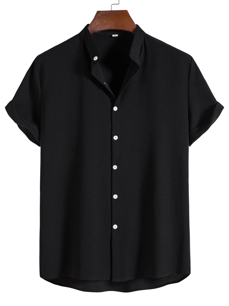 Men’s Black Casual Shirt – Short Sleeve Button-Up Summer Shirt