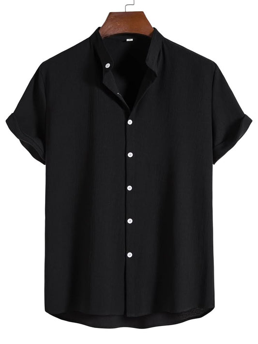 Men’s Black Casual Shirt – Short Sleeve Button-Up Summer Shirt