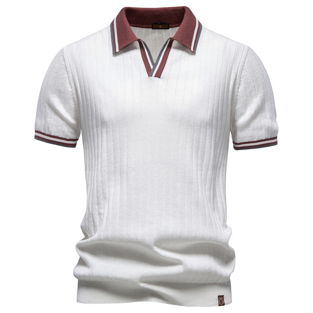 New Mens Business-casual Contrast-color Polo Shirt With Short Sleeves