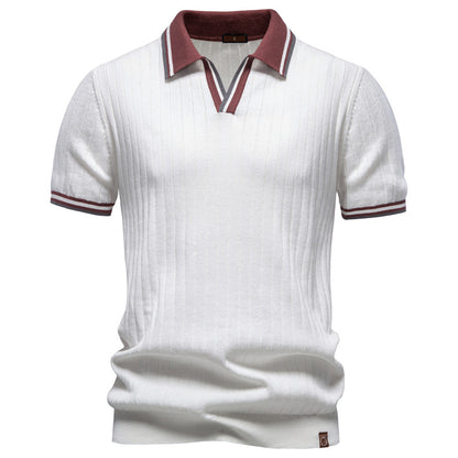 New Mens Business-casual Contrast-color Polo Shirt With Short Sleeves