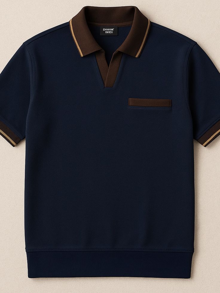 Men’s Luxury Contrast Trim Knit Polo | Midnight Navy & Espresso