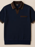 Men’s Luxury Contrast Trim Knit Polo | Midnight Navy & Espresso