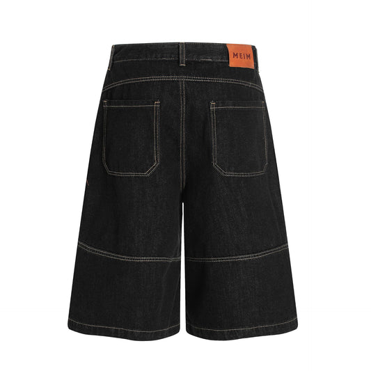 Retro Unisex Washed Mens Loose Denim Shorts
