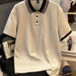 Premium Textured Polo Shirt – Cream & Black Contrast Collar