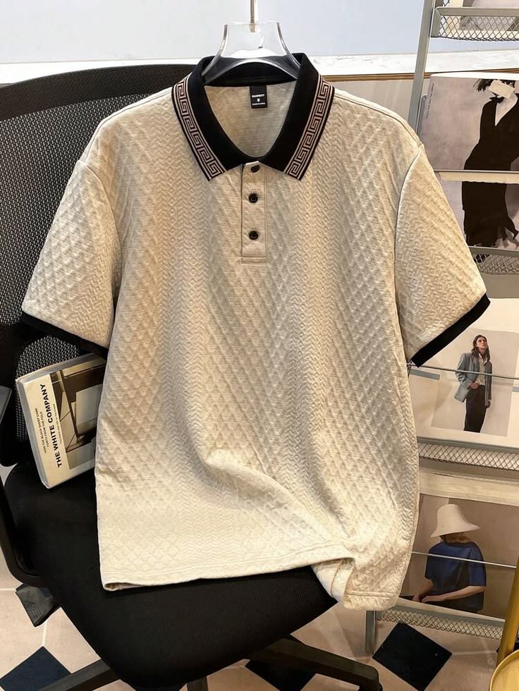 Premium Textured Polo Shirt – Cream & Black Contrast Collar