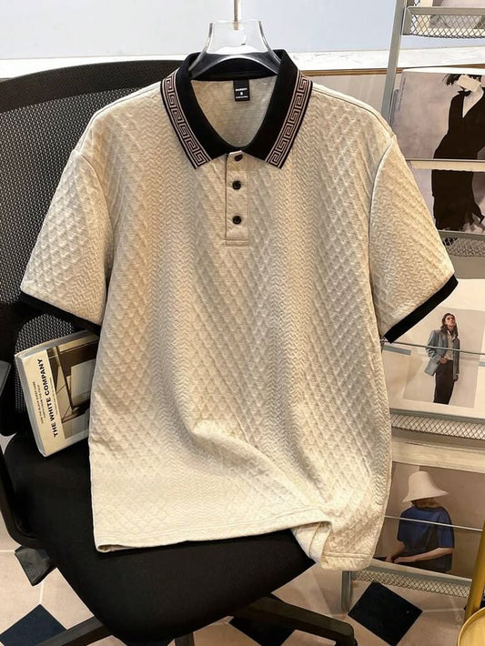 Premium Textured Polo Shirt – Cream & Black Contrast Collar